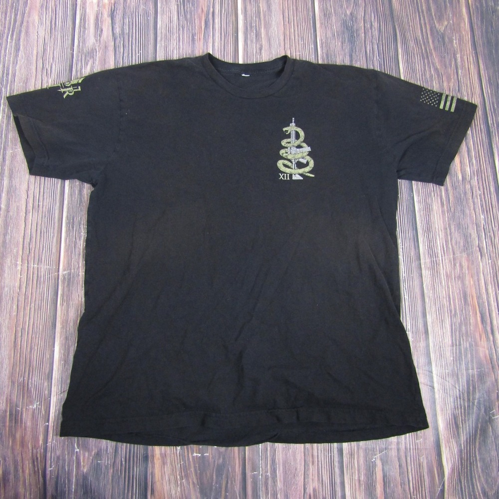 Warrior XII Shirt Mens Large Black Molon Labe Snake Rifle Flag Tactical